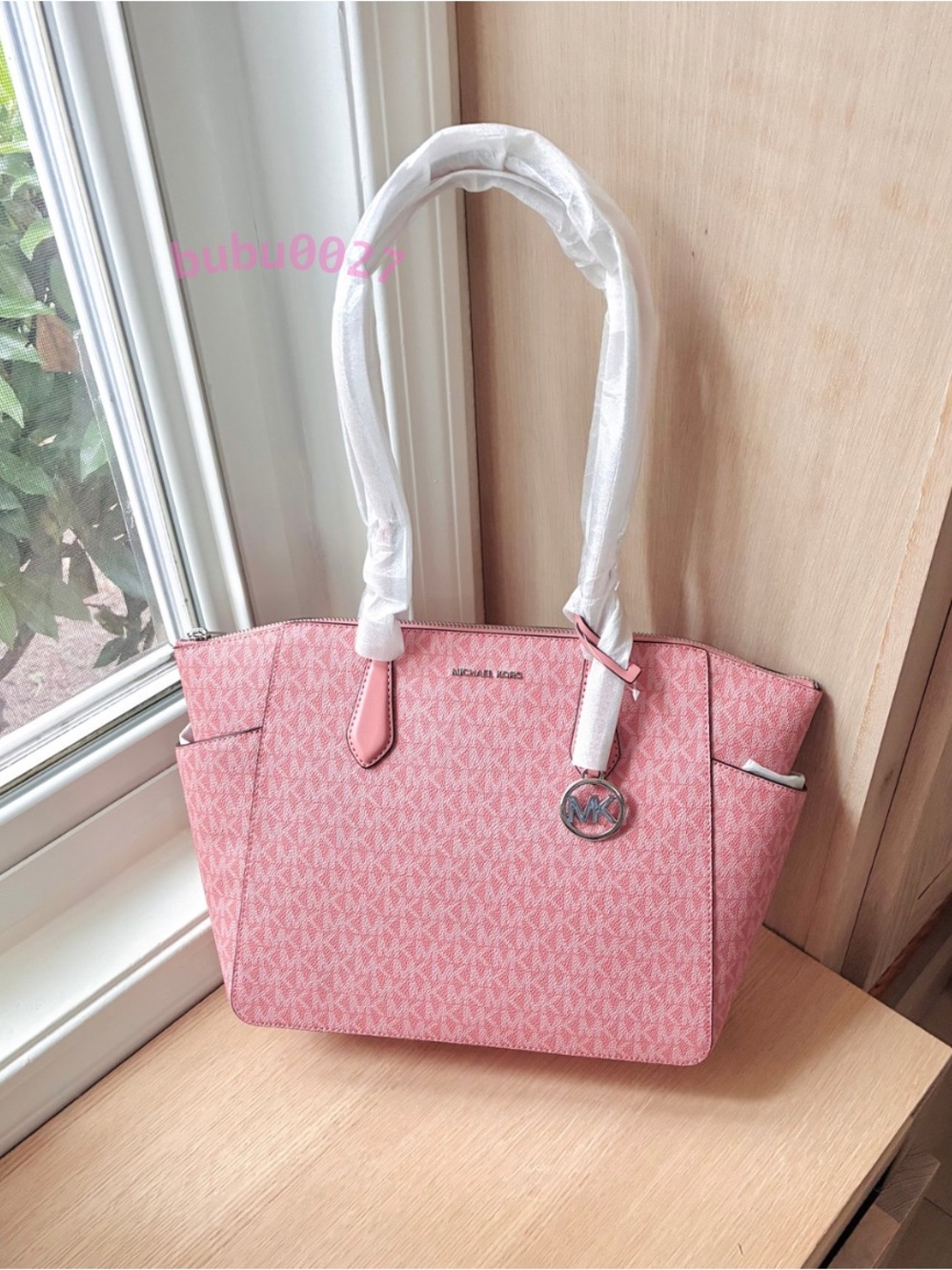 NWT💕Michael Kors Marilyn Medium Signature Logo Tote Bag Pink Sunset Rose Charm
